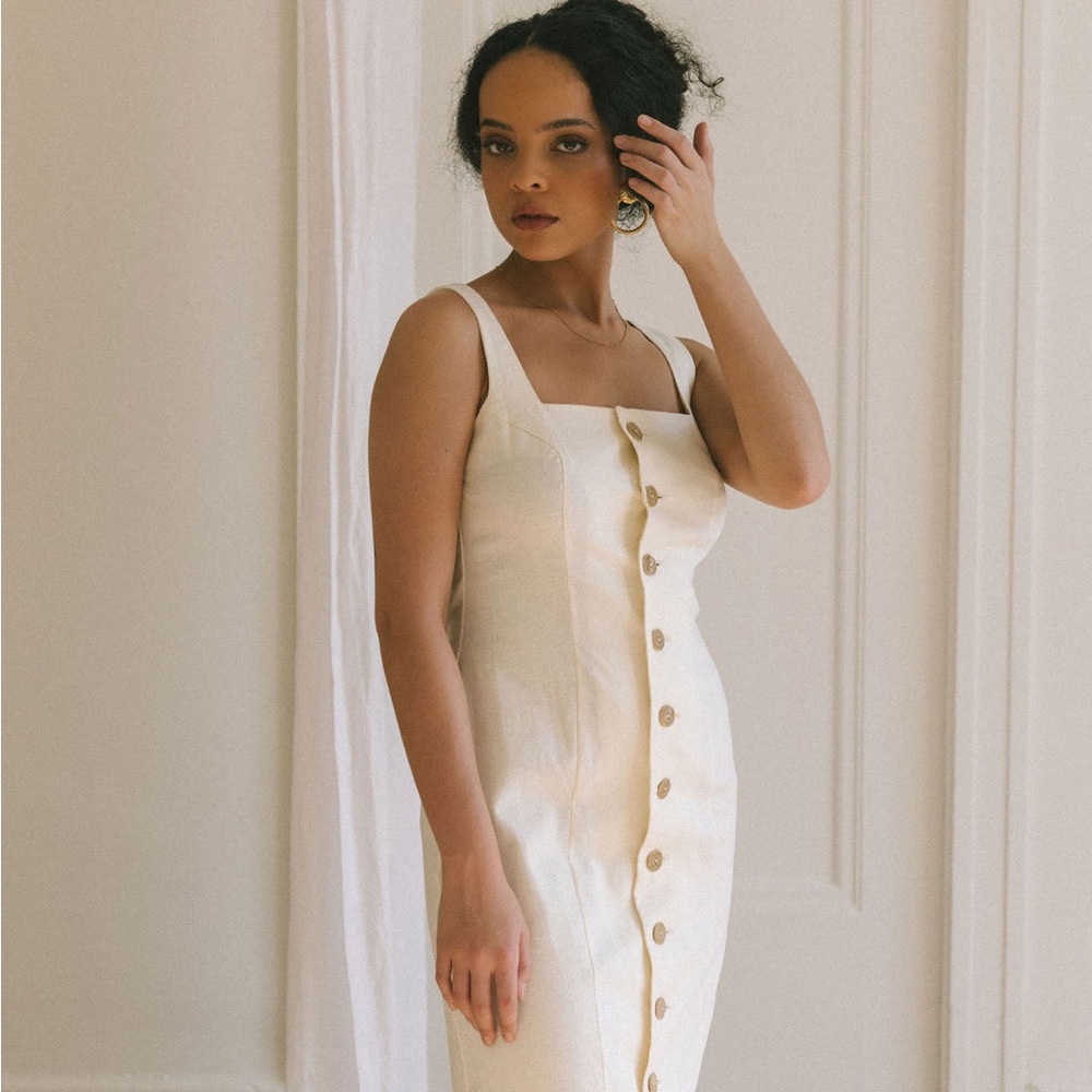 Harly Jae linen Provence midi dress in ivory